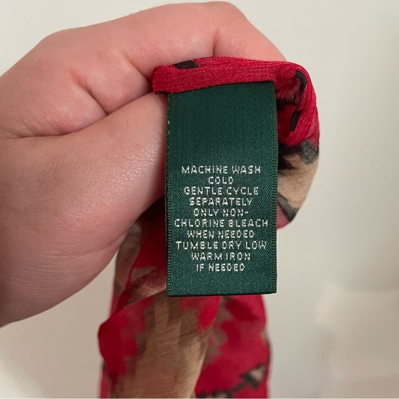 Lauren Ralph Lauren Red Aztec Southwestern Ruffle Button Up Sheer Blouse Size M - Picture 8 of 9